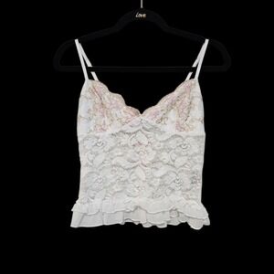 Edikted S White Lace Camisole Embroidered Ruffle Crop Top Y2K Coquette Fairy NWT